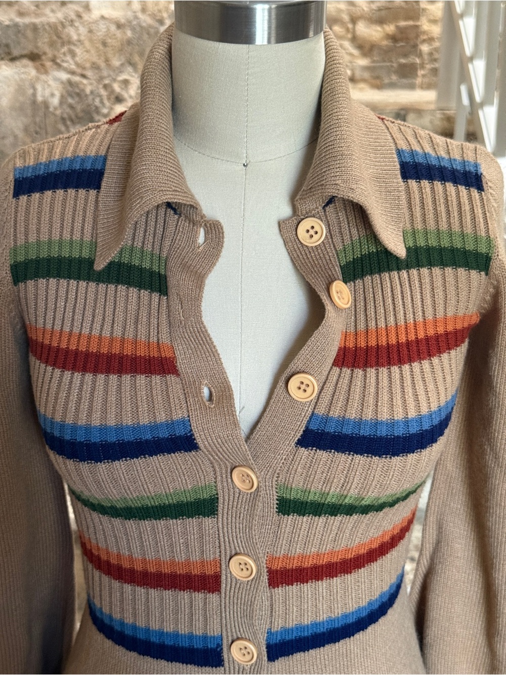 VTG 60s 70s International Boutique Mod Striped Sweater Dress HK Size 11 S - Picture 3 of 7